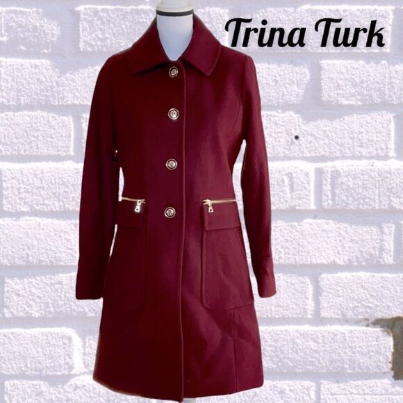 TRINA TURK NWT WOMENS HOPE BUTTON WOOL BLEND COAT JACKET OXBLOOD COLOR SIZE 4 - Picture 4 of 7